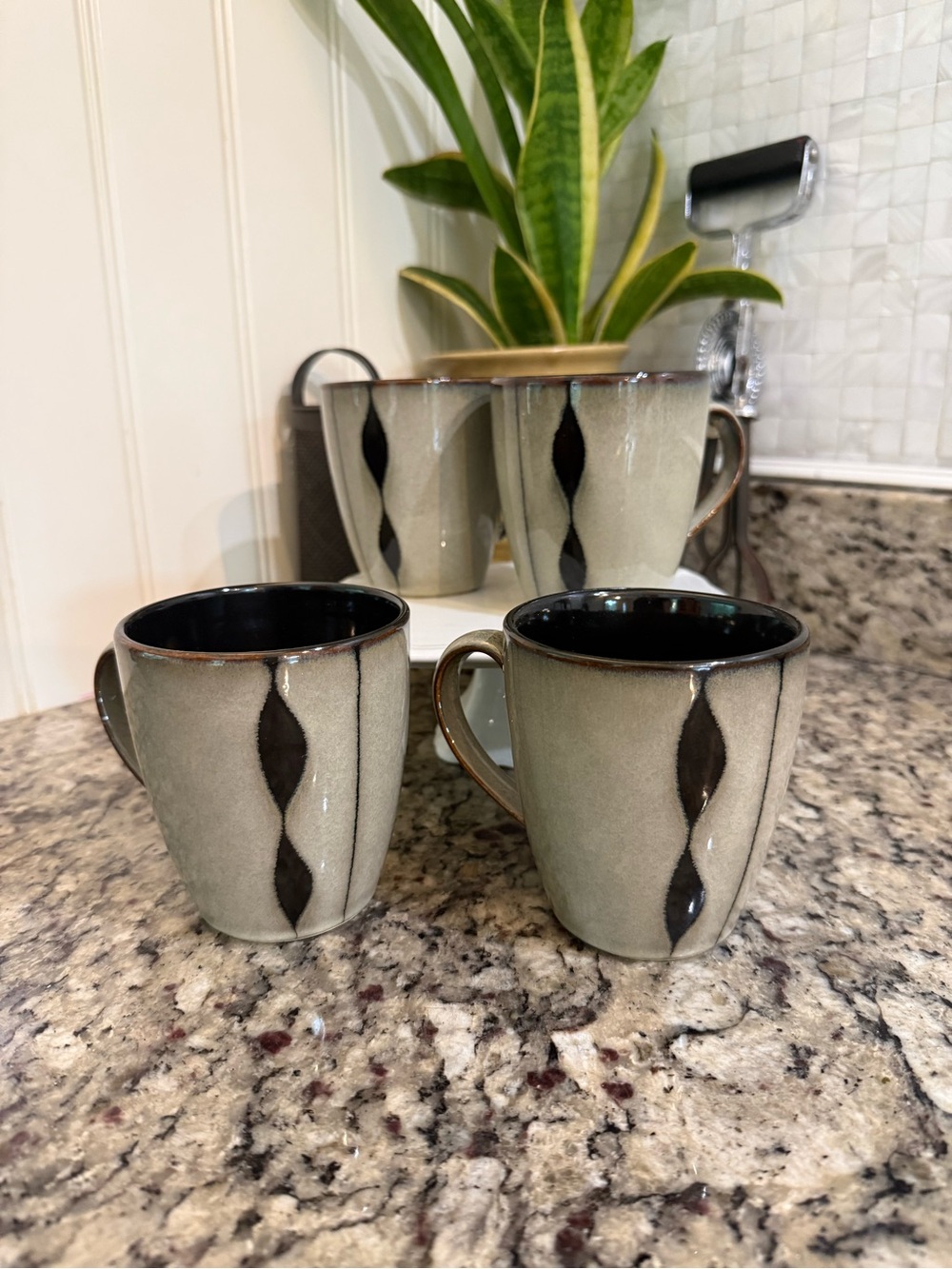 Sango Prelude Black Stoneware Coffee Mugs - (Set of 4)